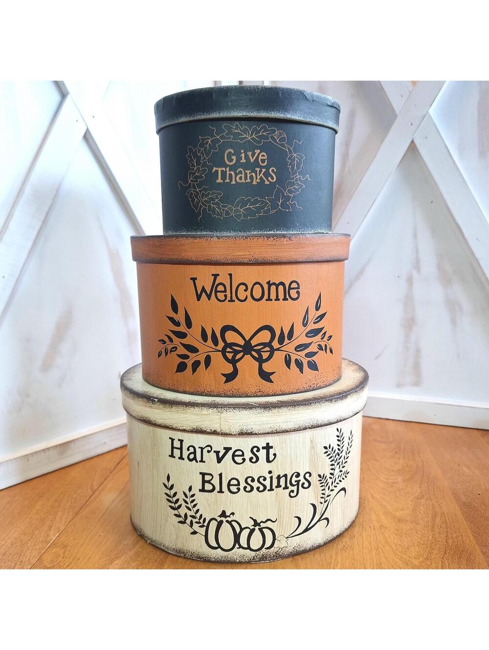 Shaker Nesting Boxes Homestead Folk Art/Primitive Autumn/Fall Thanks Set of 3